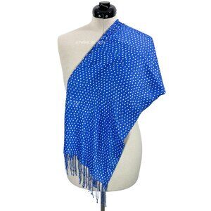 ISAAC MIZRAHI LIVE Blue & White Lightweight Rayon Polka-Dot Fringe Scarf/Shawl